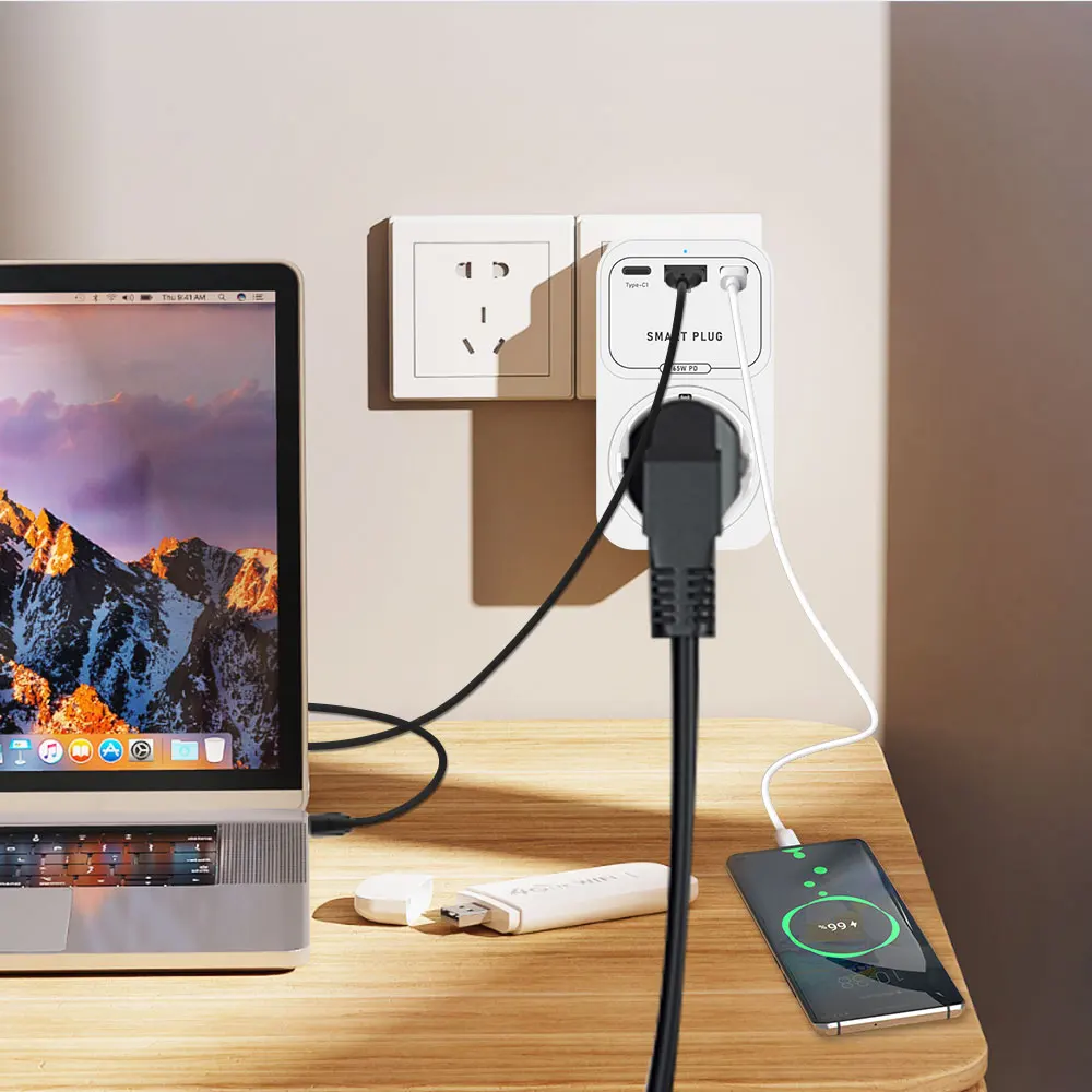 AVATTO Tuya Smart WiFi Plug 16A,Smart EU Socket USB-A Type-C Outlet Timer Functi