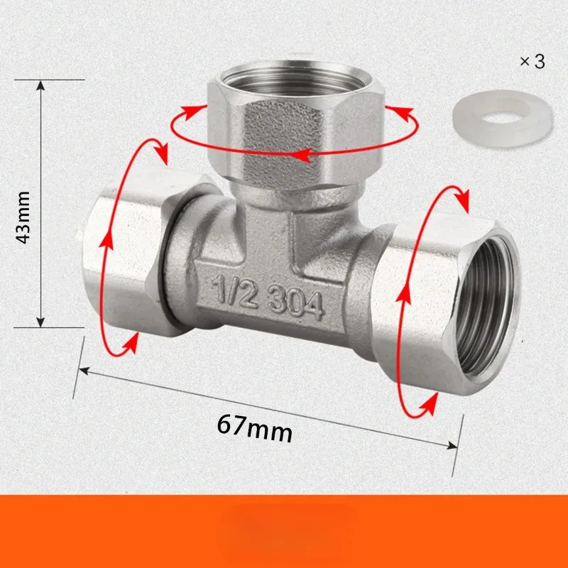 G1/2in T-Valve Toilet Diverter Valve T Adapter Three-way Water Pipe Splitter Diverter Valve Bath Bidet Sprayer Shower Fitting