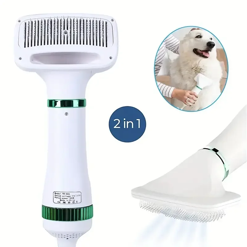 2-In-1 Pet Hair Dryer with Slicker Brush for Cat and Dog Brush Professional Home Grooming Furry Drying Portable Dog Blower