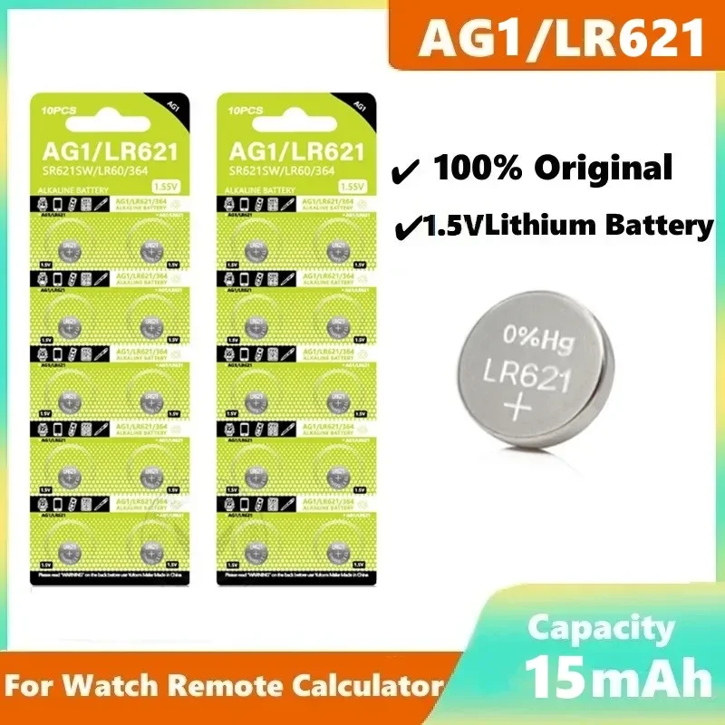 10PCS AG1 LR621 364 164 SR621 1.55V Button Batteries For Watch Toys Remote  SR621SW CX60 364A L621 Cell Coin Alkaline Battery - AliExpress