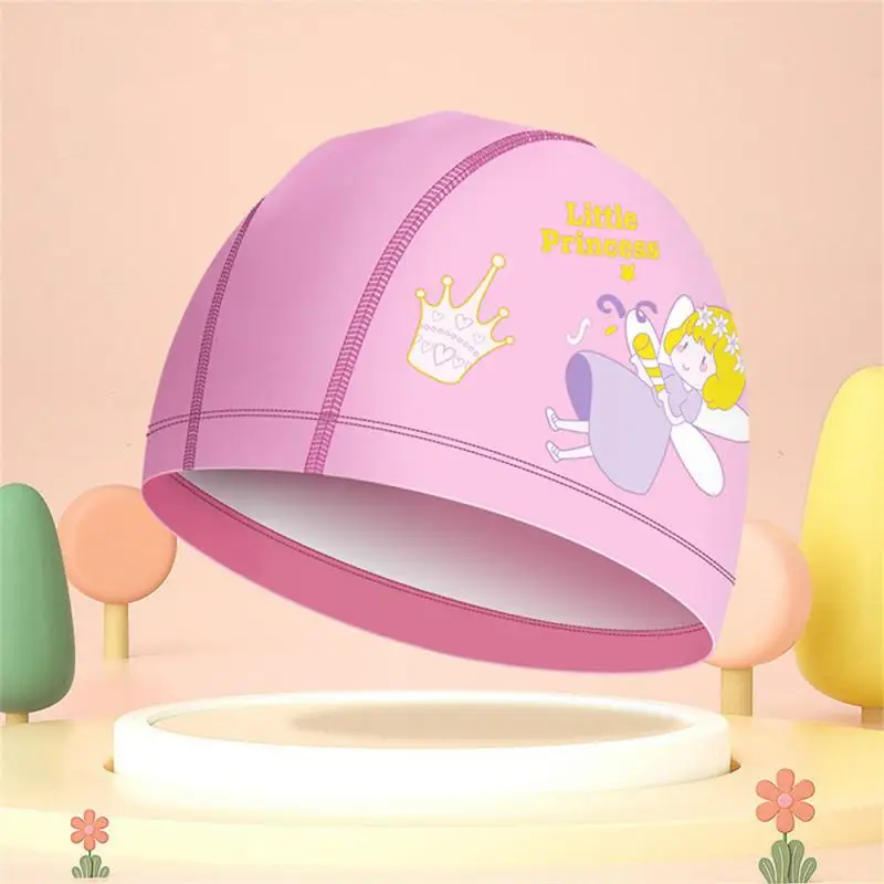 Children's Swimming Caps PU Waterproof High Elastic Ear Protection Pool Swimming Hat for Boys Kids Cute Cartoon Swim Caps
