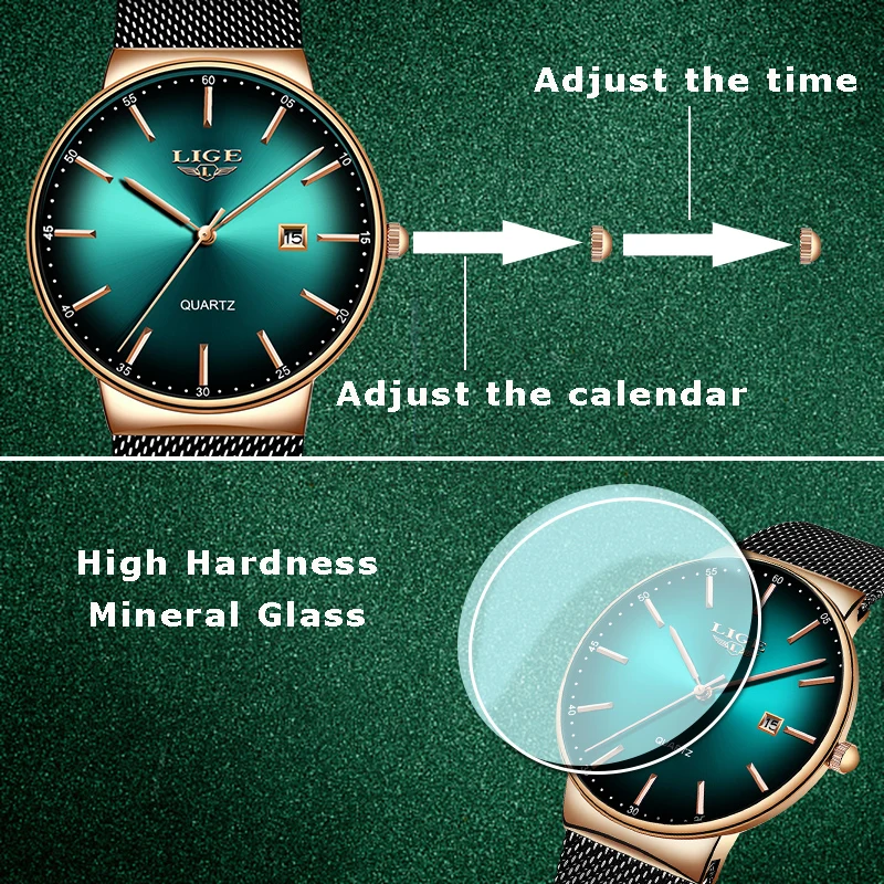 2023 LIGE Luxury Women Watch Fashion Mesh Stainless Steel Wristband Rectangle Digital Female Clock Women's Watches Montre Femme