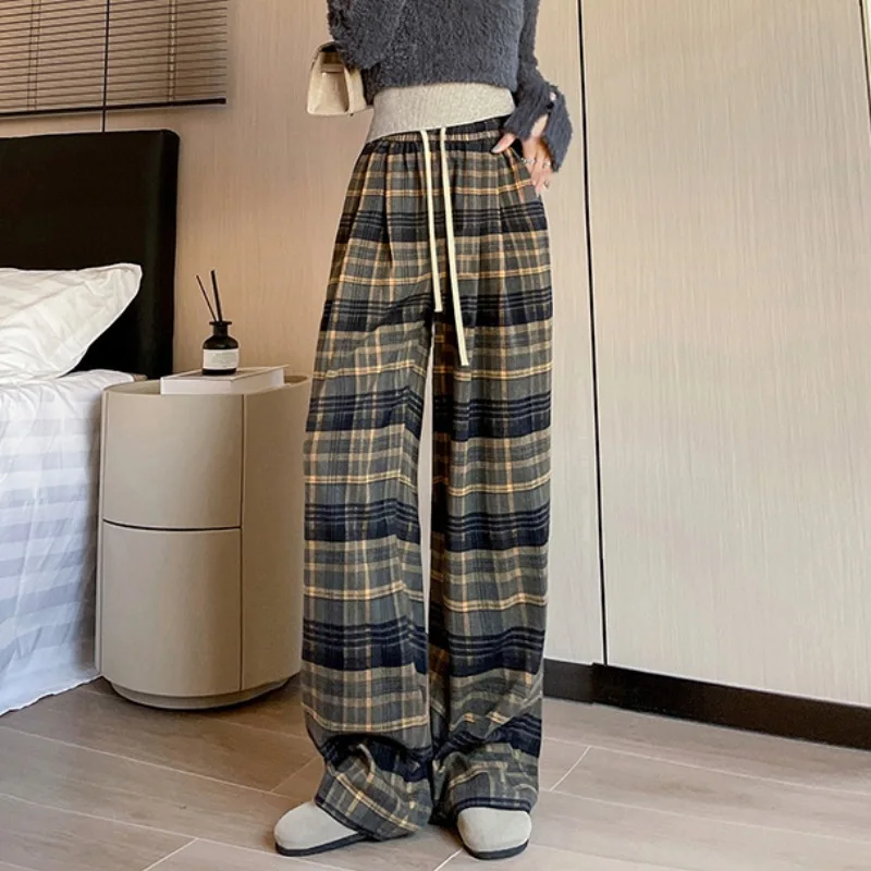 Women Plaid Sweatpant Y2k Pants Baggy Streetwear Korean Dance Hip Hop Trouser Casual Elastic Waist Wide Leg Pants Women Clothing