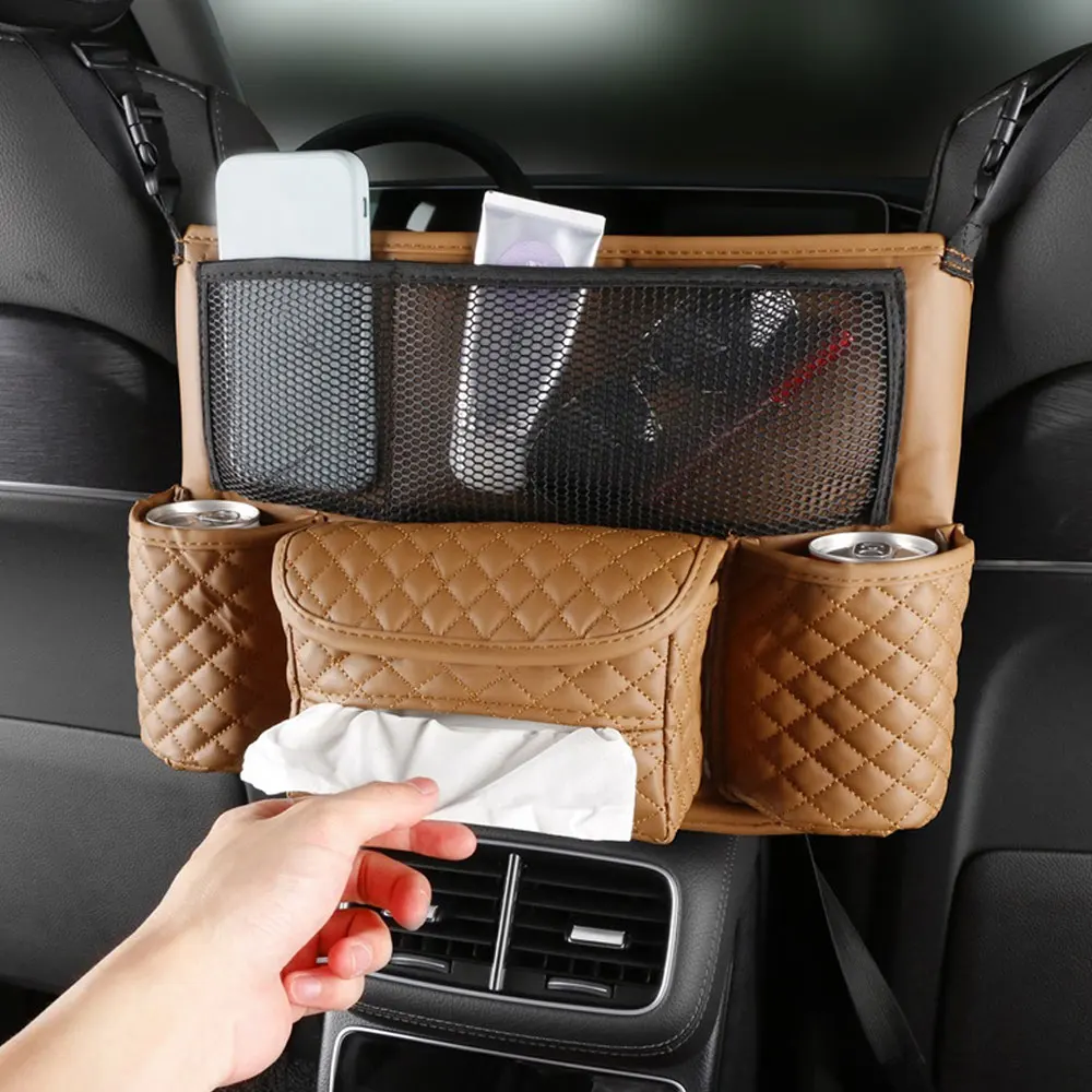 

Car Seat Storage Bag PU Leather Auto Seat Middle Box Hanging Pocket for Stowing Car Organizer Holder for Handbag Tissue Drink