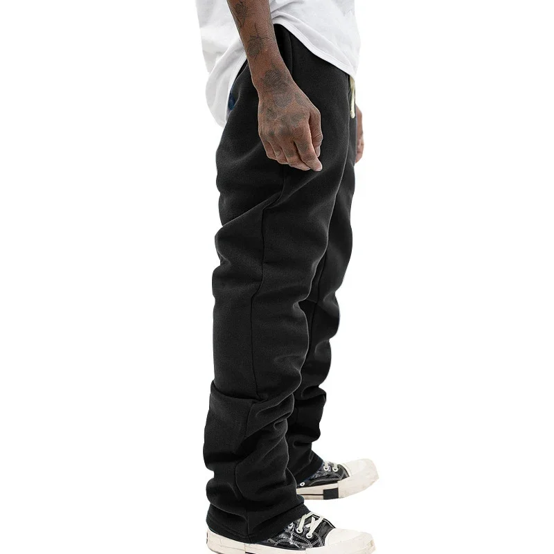 Streetwear Mens Straight Pants Casual Pleated Design Slim Fit Flare Trousers for Men Spring Summer Vintage Drawstring Pants Male