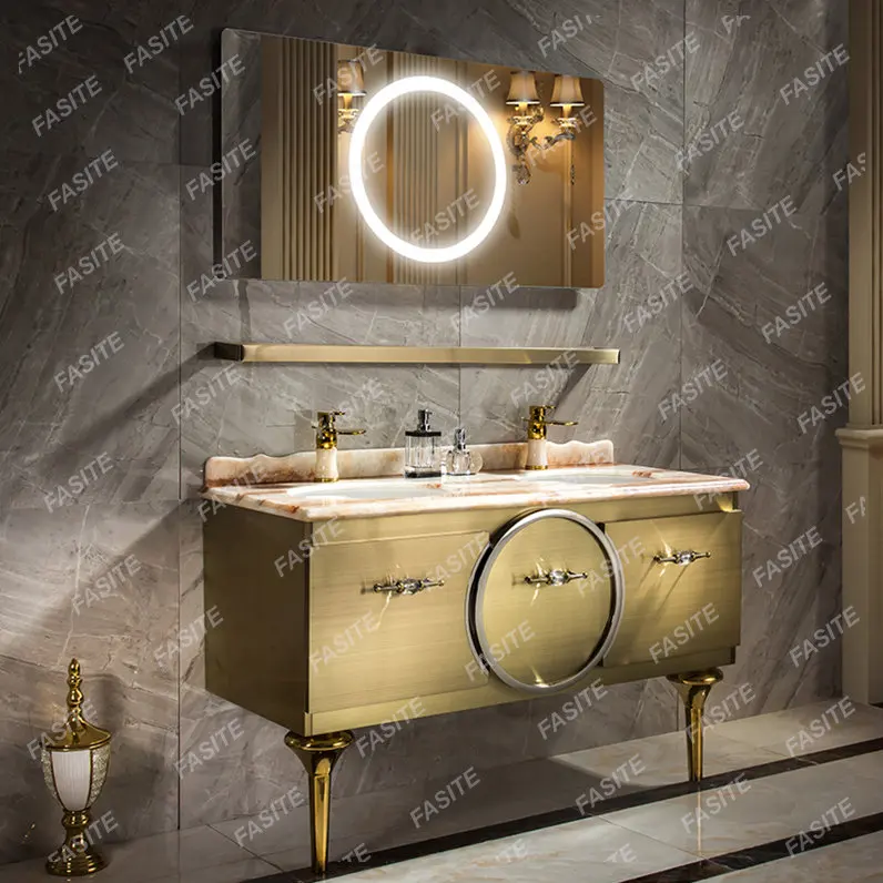 Bathroom Washbasin Simplicity Marble Bathroom Vanity Light Luxury Style Stainless Steel Cabinet Set
