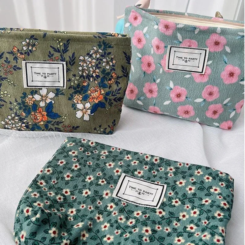 Corduroy Makeup Bag Organizer Clutch Retro Flower Print Cosmetic Bag Wash Women Travel Make Up Pouch Beauty Toilet Storage Cases makeup organizer,cosmetic bag,cosmetic storage bag,makeup bag,cosmetic case,toiletry bag,storage bag,product storage bag