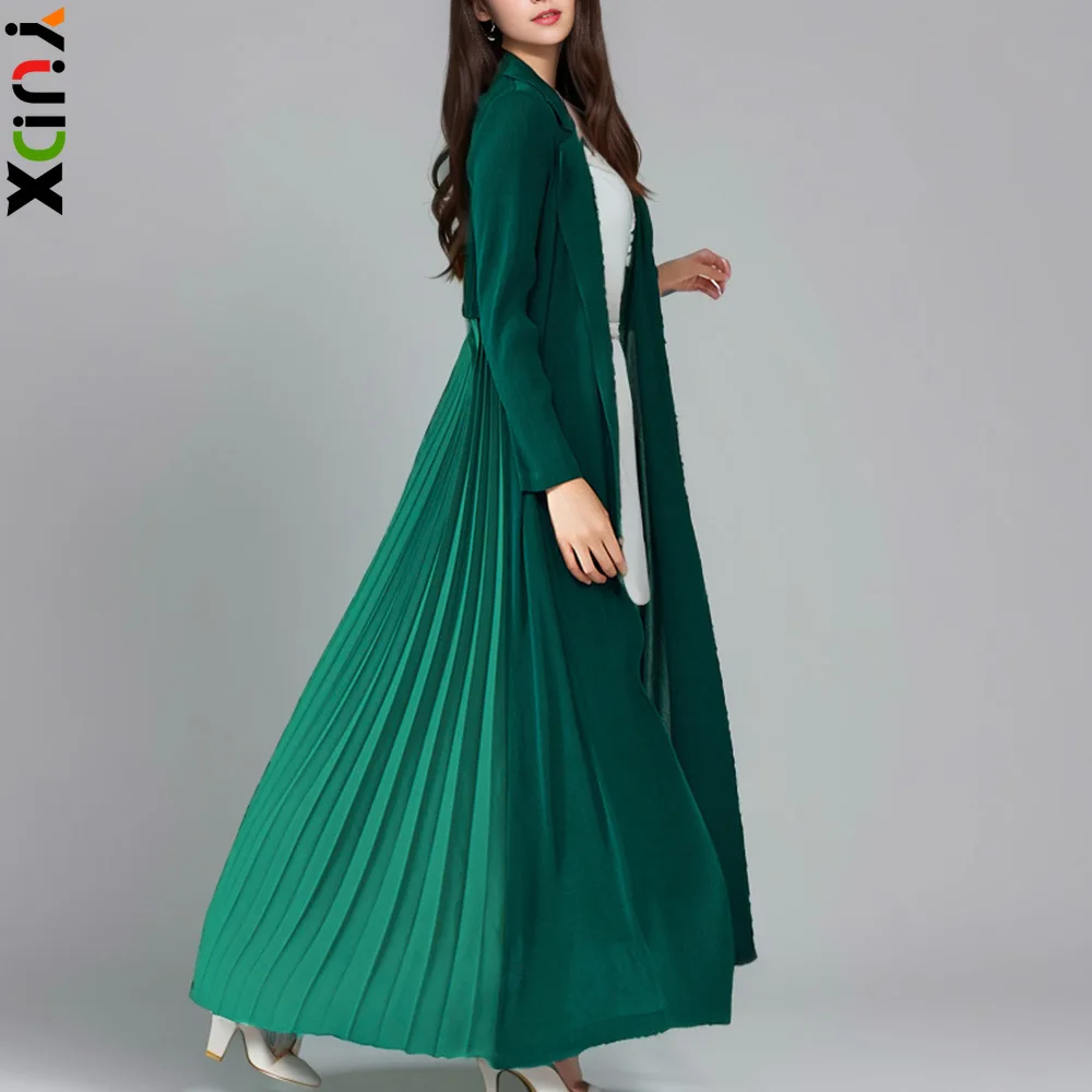 

YUDX Miyake Pleated Fashion Women Trench Coat Jacket Casual Loose Peplum Light Luxury Tops Cardigan Long Outerwear 2024 New
