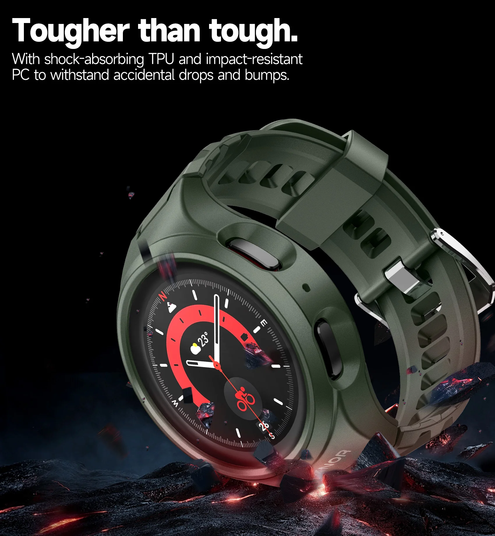 Dexnor für Samsung Galaxy Watch 5 Pro-Armband mit Gehäuse 45 mm (2022) Robustes, stoßfestes Uni-Body-Design mit verstellbarem Uhrenarmband – Detail 17