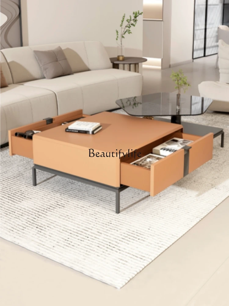 

Light Luxury Coffee Table Simple Square Combination Modern Retractable TV Cabinet