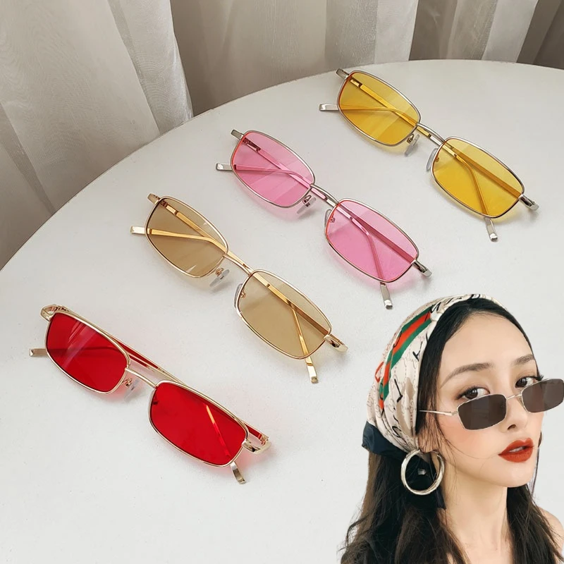 Retro Quadrat Sonnenbrille Candy Farbe Vintege Metall Katze UV400 Weibliche Sommer Straße Brillen für Frauen Korea Stil Gafas De Sol