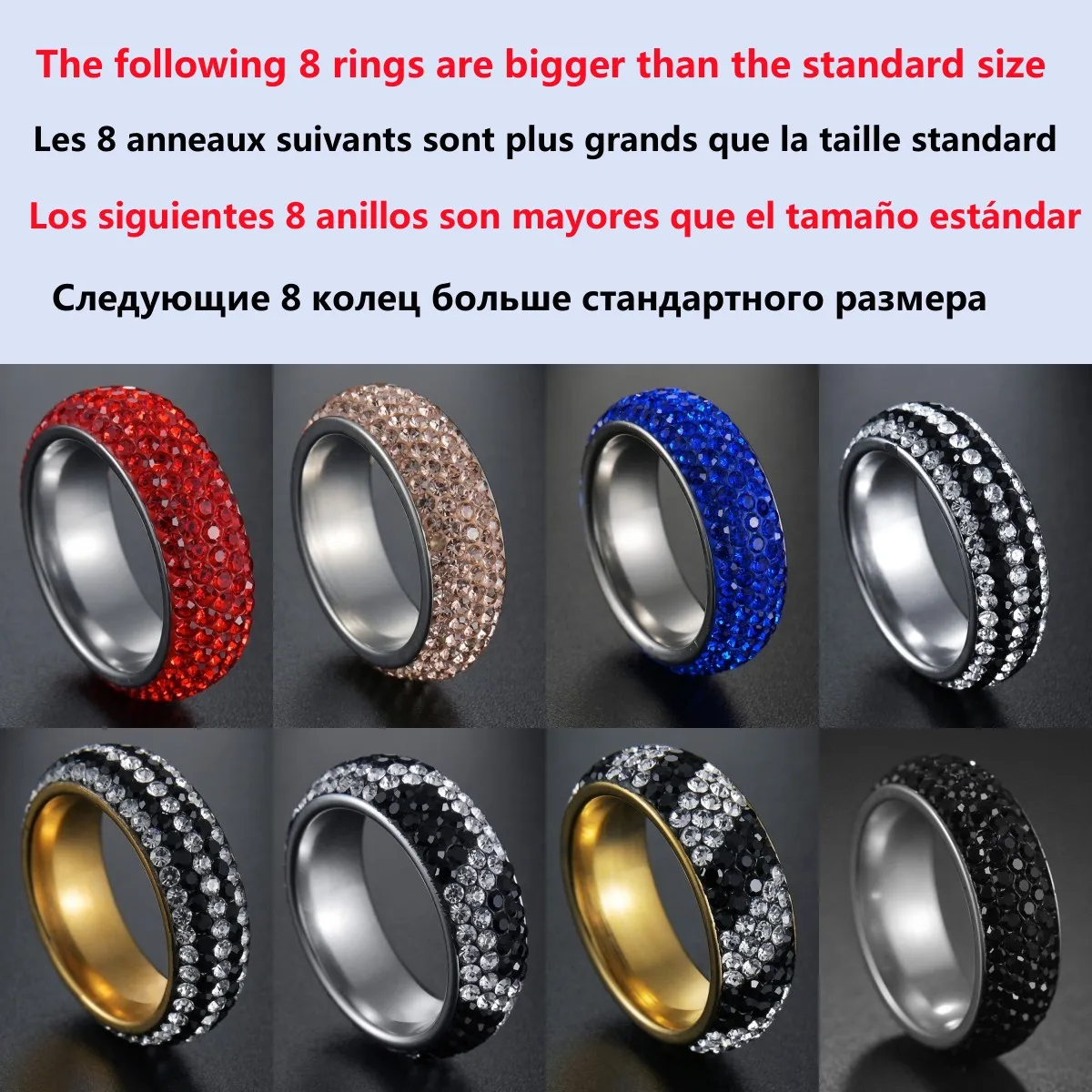 Unique Allergy Free Silvery 5 Row Lines Ring Rainbow Color Crystal 1PC Rhinestone Stainless Steel Rings crystal rings stainless steel rings stone rings fashion rings finger rings fashion ring metal rings
