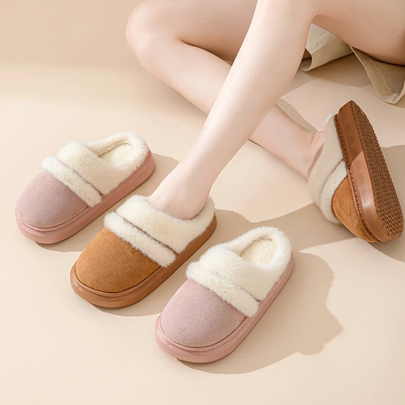 New Fur Slippers For Women Winter Fluffy Fashion Warm Thick Sole Plush Cozy Slides For Home Indoor Platform Cotton Shoes 5