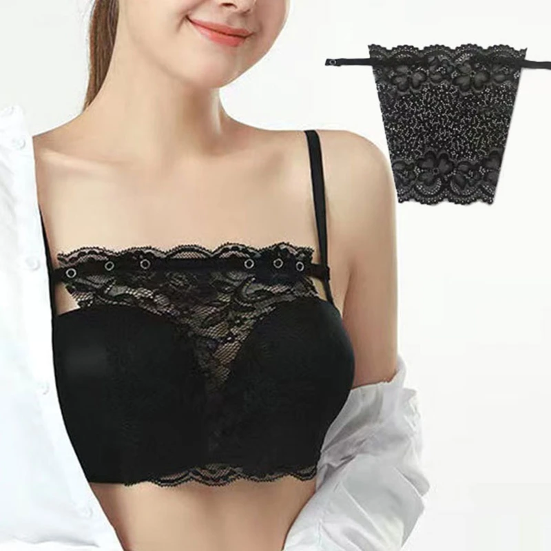 

Women Summer Clip-On Floral Leaves Mock Camisole Bra Insert Cleavage Cover Overlay Panel Vest Wrapped Chest Bandeau