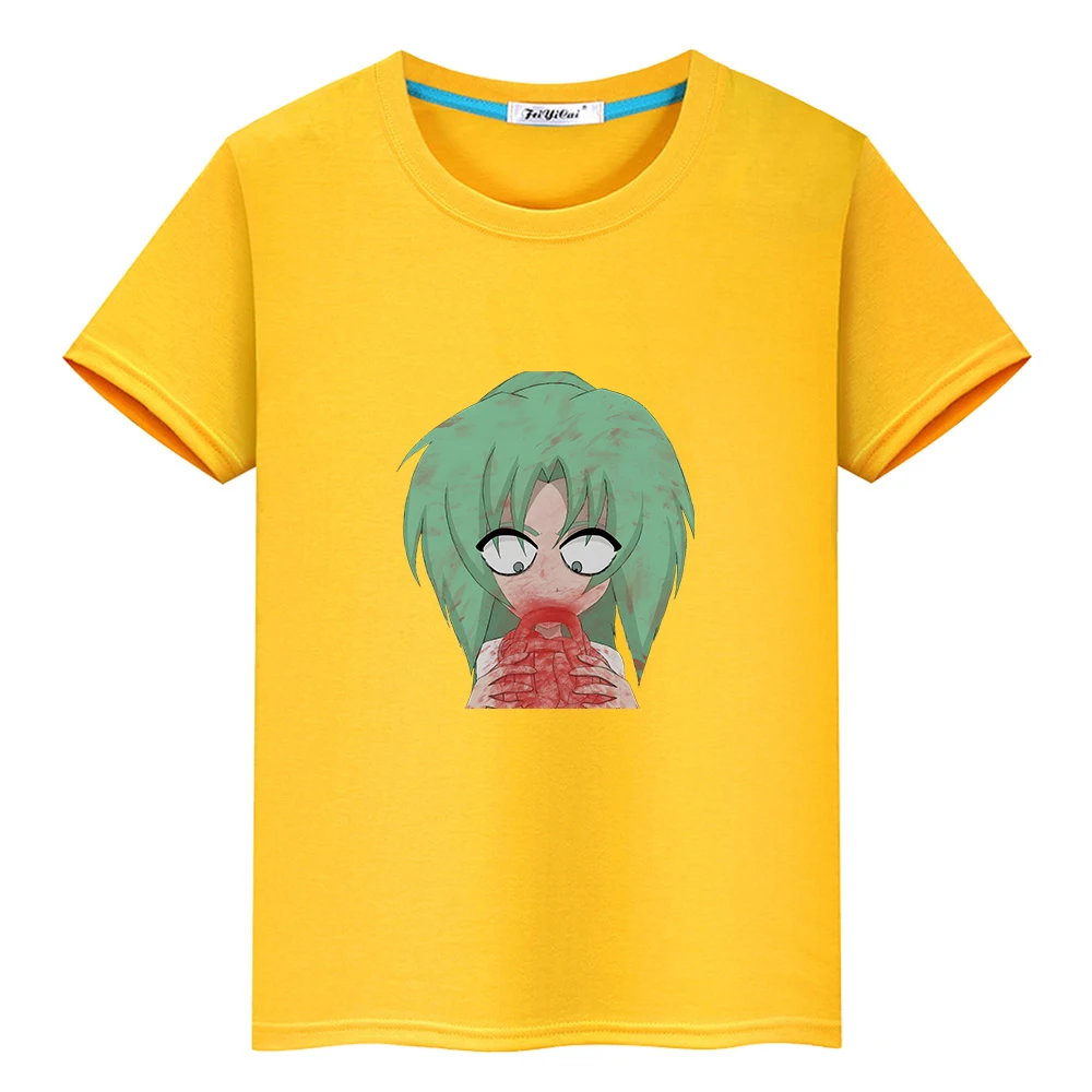 

Хигураси, когда они плачут, футболки Shion Sonozaki, футболка с мультяшным принтом, 100% хлопок, для мальчиков и девочек, детская футболка, Повседневная Мягкая