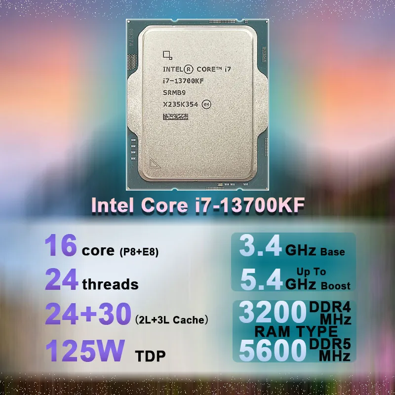 Intel Core i7-13700KF i7 13700KF 3.4 GHz 16-Core 24-Thread CPU Processor  10NM L3=30M 125W LGA 1700 Tray New but without Cooler