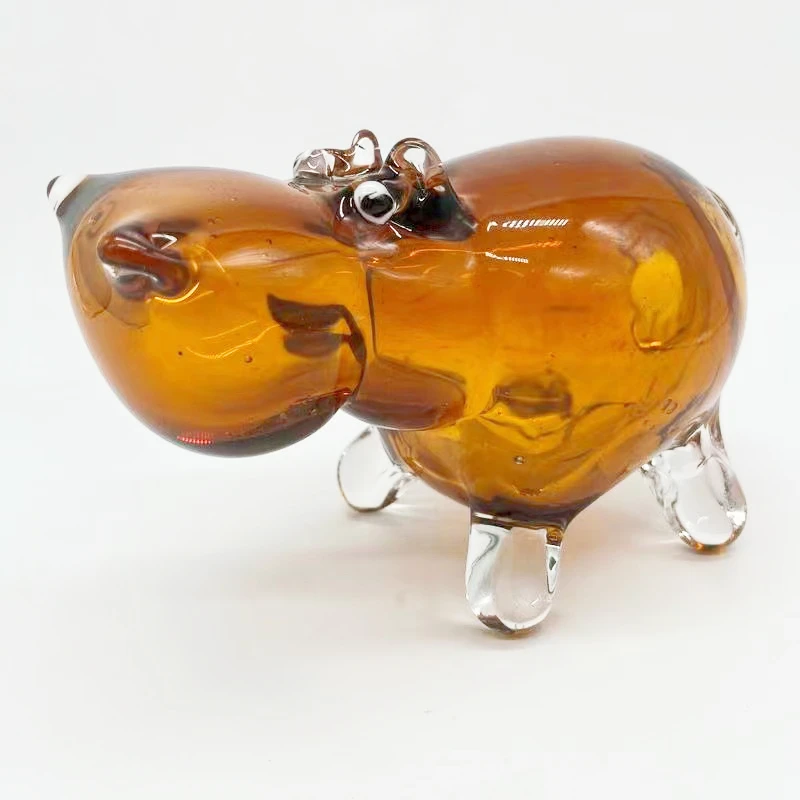 

Handmade Tawny Hippo Art Glass Sculpture for Decoration