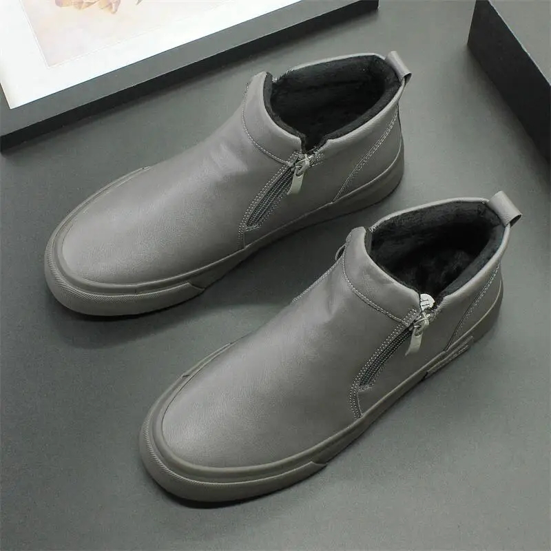 

2023 winter new plush cotton shoes Gaobang short-tube warm shoes waterproof leather thick-soled casual men's shoes