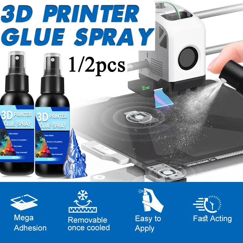 3D Printer Glue Spray 100ml Reduces Warping Easy To Demould Water Soluble Adhesive Spray PLA ABS PETG PC PA TPU 1/2pcs