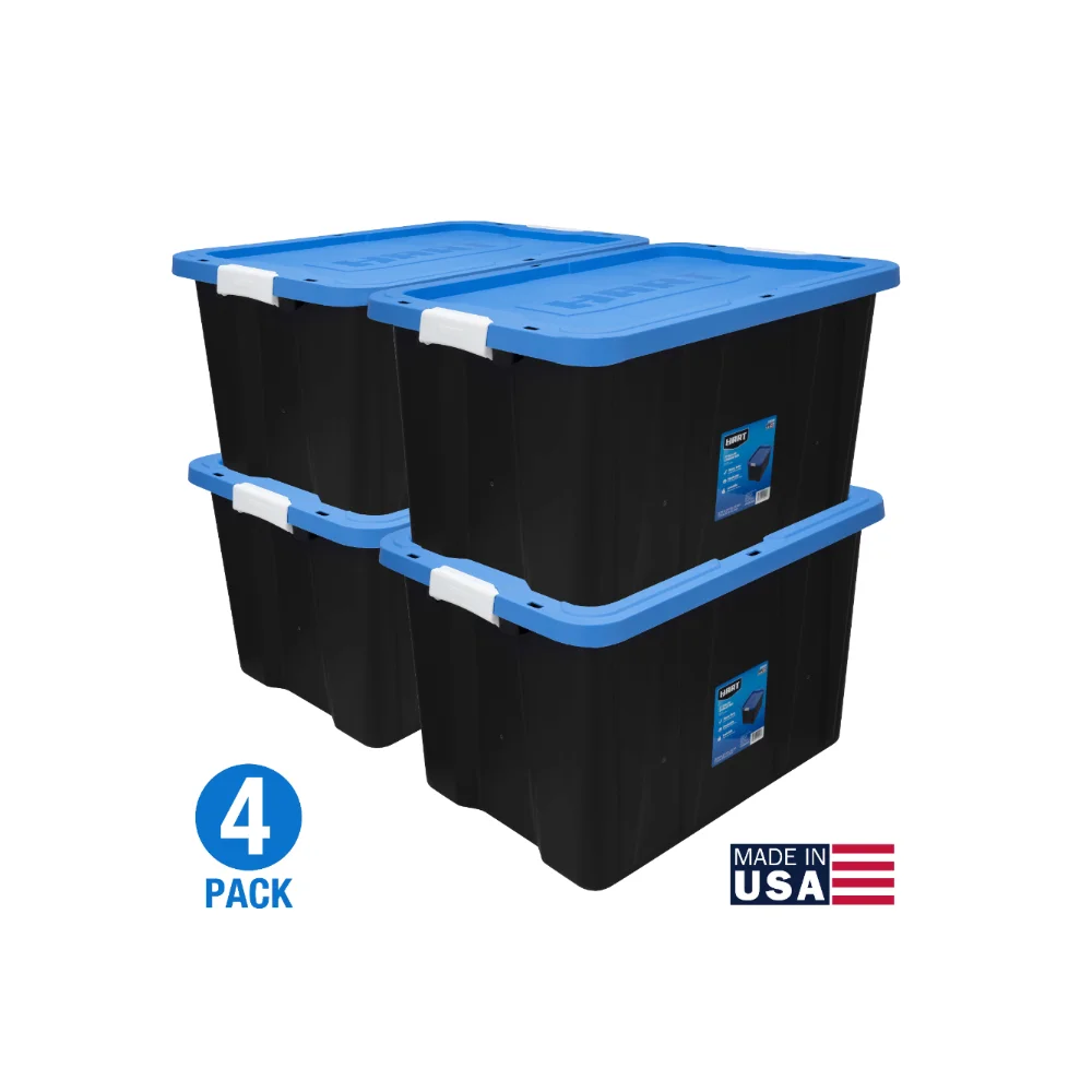 

27 Gallon Heavy Duty Latching Plastic Storage Bin Container, Black, Set of 4,Strong and Durable,28.90 X 20.50 X 16.50 Inches