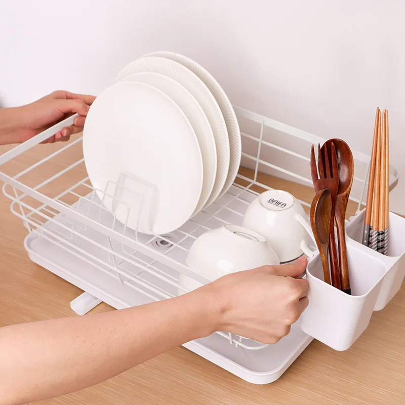 1 Tier Kitchen Plate Cutlery Stand Dish Drying Rack Holder With Drip