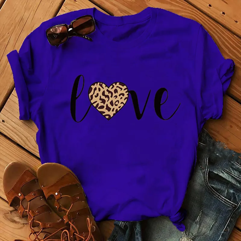 Leopard Love Print Women T Shirt Short Sleeve O Neck Loose Women Tshirt Ladies Fashion Tee Shirt Tops Clothes Camisetas Mujer 2
