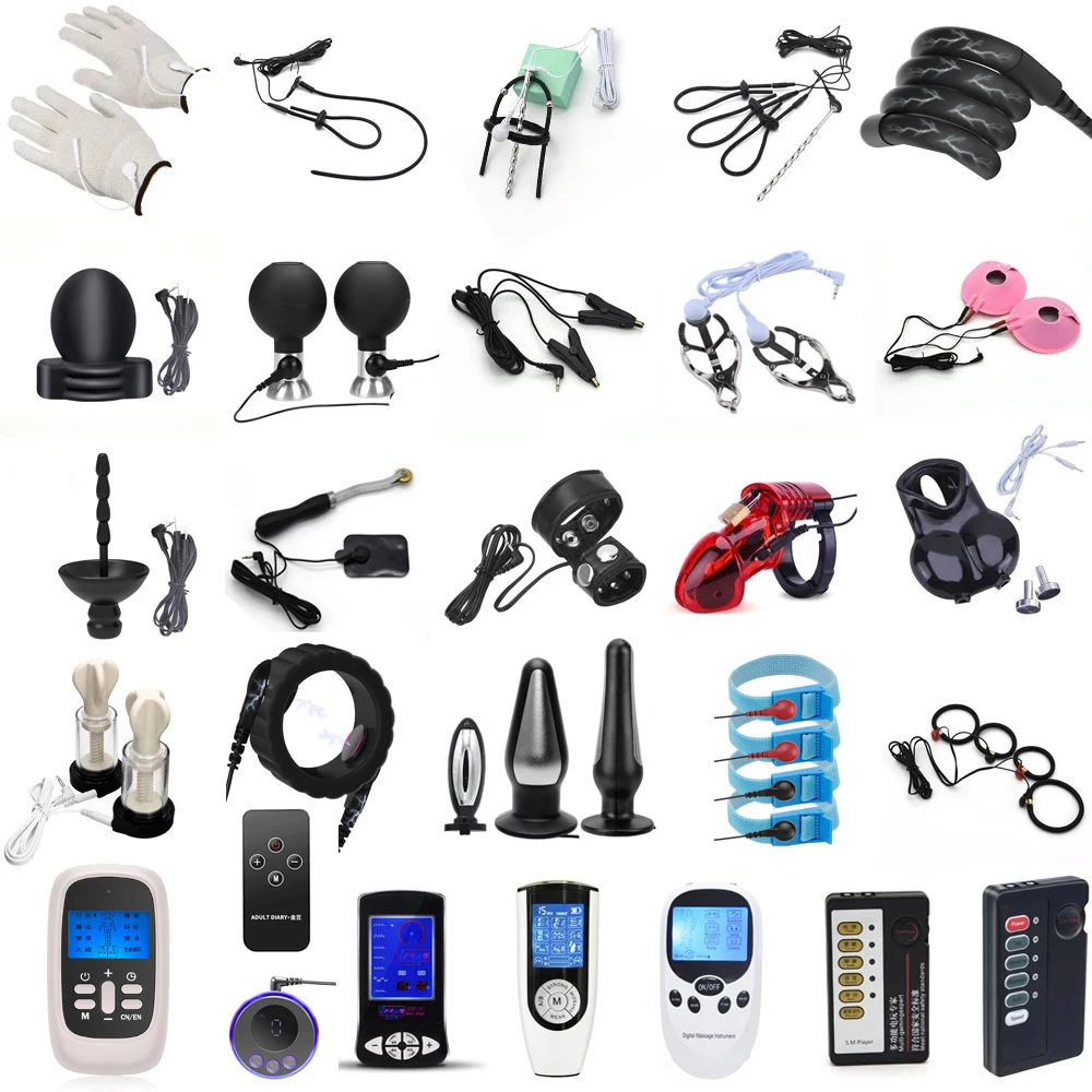 E-stim Toy Taser Electro Stimulation Massage Masturbation Pulse Anal Butt Plug Penis Ring Nipple Sucker Clamp Gloves/Pad