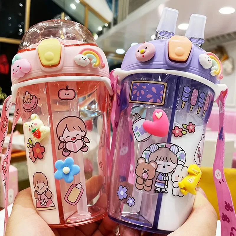 American Contigo Contico Straw Cup Portable Cute Girl Heart Cold Brew Cup  Couple Cup Plastic Water Cup - AliExpress