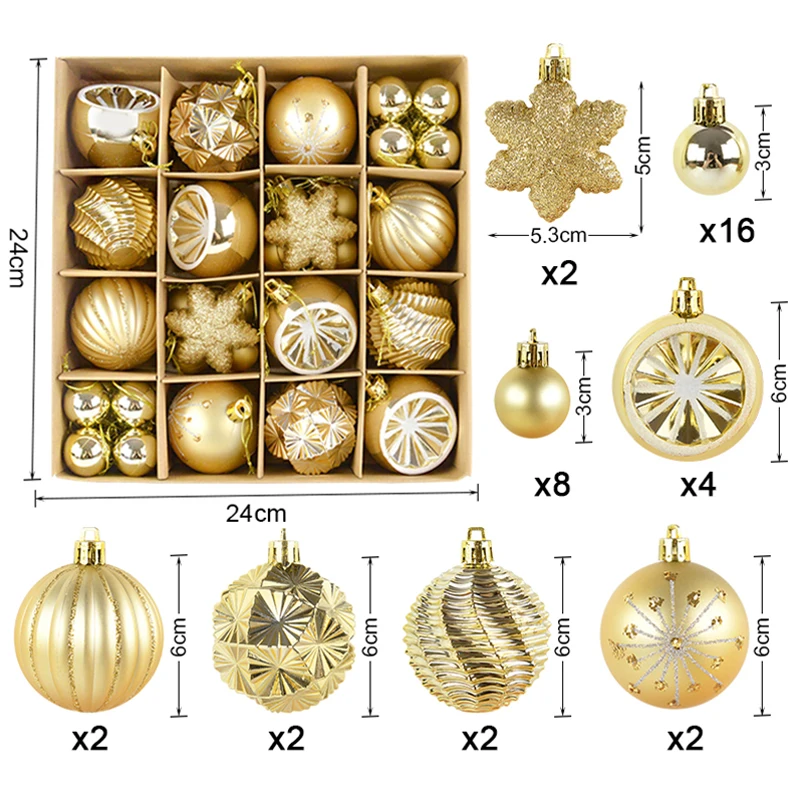 

1Box Christmas Ball Ornaments Red White Gold Xmas Tree Hanging Pendant Merry Christmas Home Decorations New Year Gifts 2024 Noel