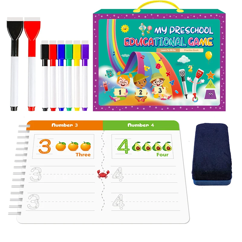 

Children's Magic Exercise Book Preschool Learning Montessori Early Toy Shape Alphabet and Number Handwritten Exercise Book