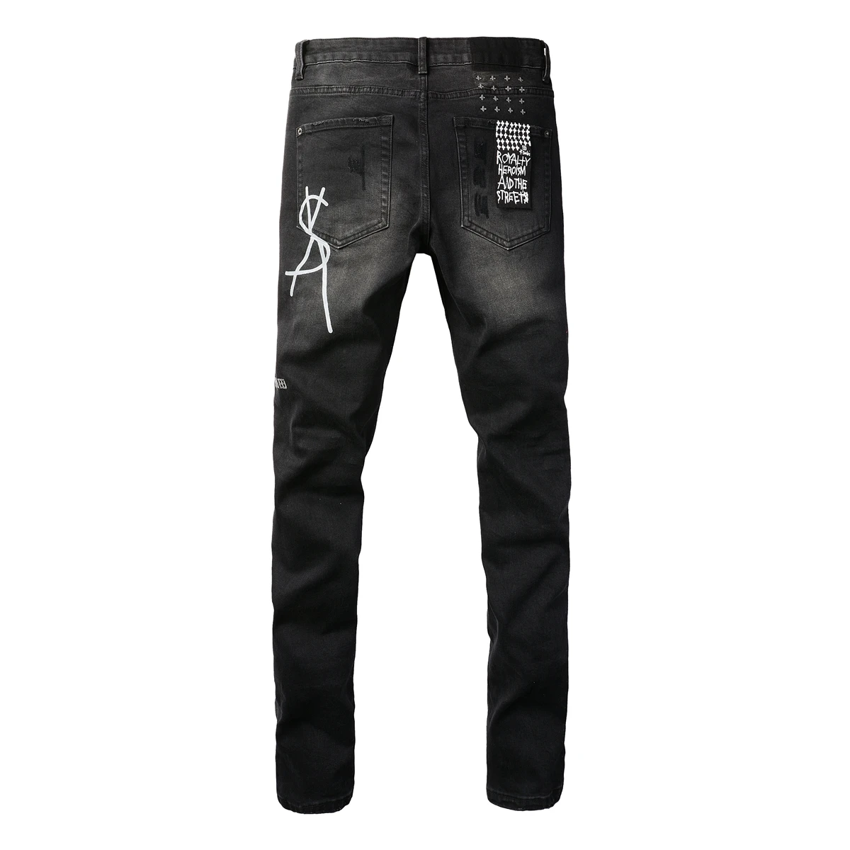 KSUBI Cross Jeans American High Street Paint Hole Trend Low Rise Skinny Denim Pants Pleated Ripped Letter Jeans ripped patchwork jeans ripped jeans