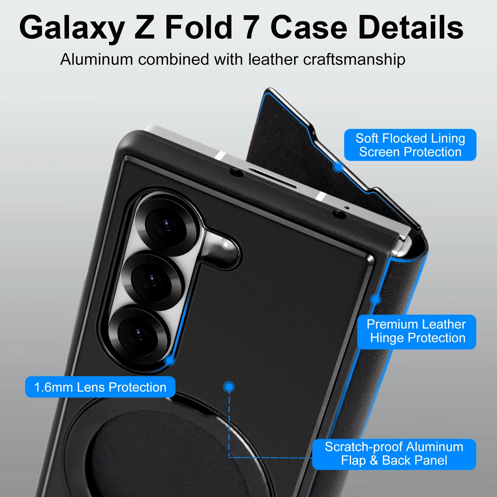 Eary for Samsung Galaxy Z Fold 7 Phone Case With Magsafe Magnetic Kickstand 360°Rotation Leather Full Body Drop Protective Cover
