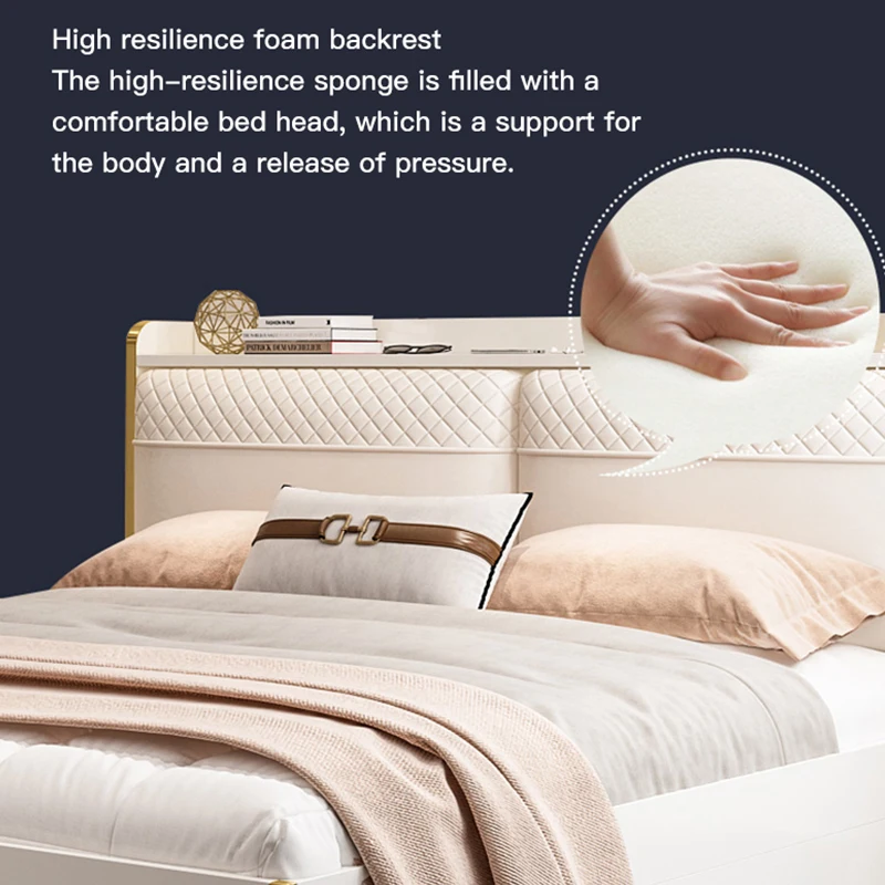 Light Luxury Bed King /Queen Size Frame Off-White Bedroom Furniture Set Home Furniture Double Bed