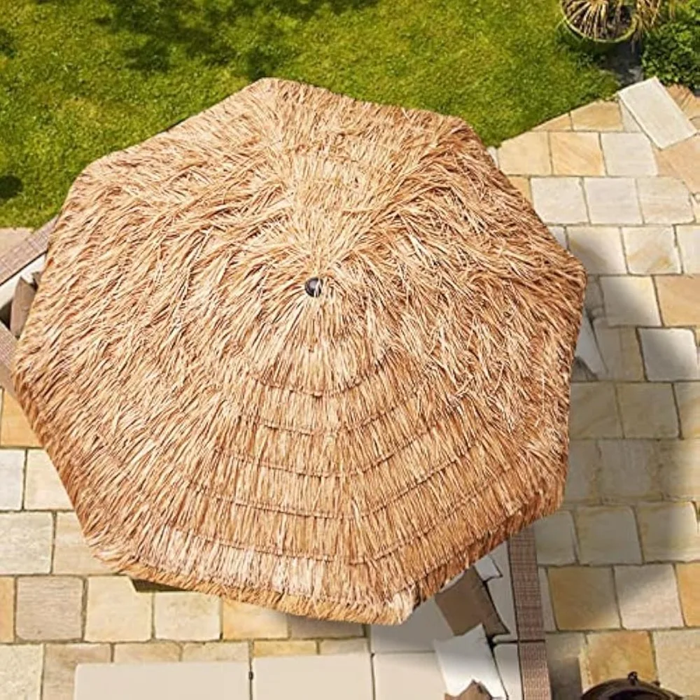 9ft Hawaiian Thatched Tiki Umbrella – 8-Rib Crank Lift 1