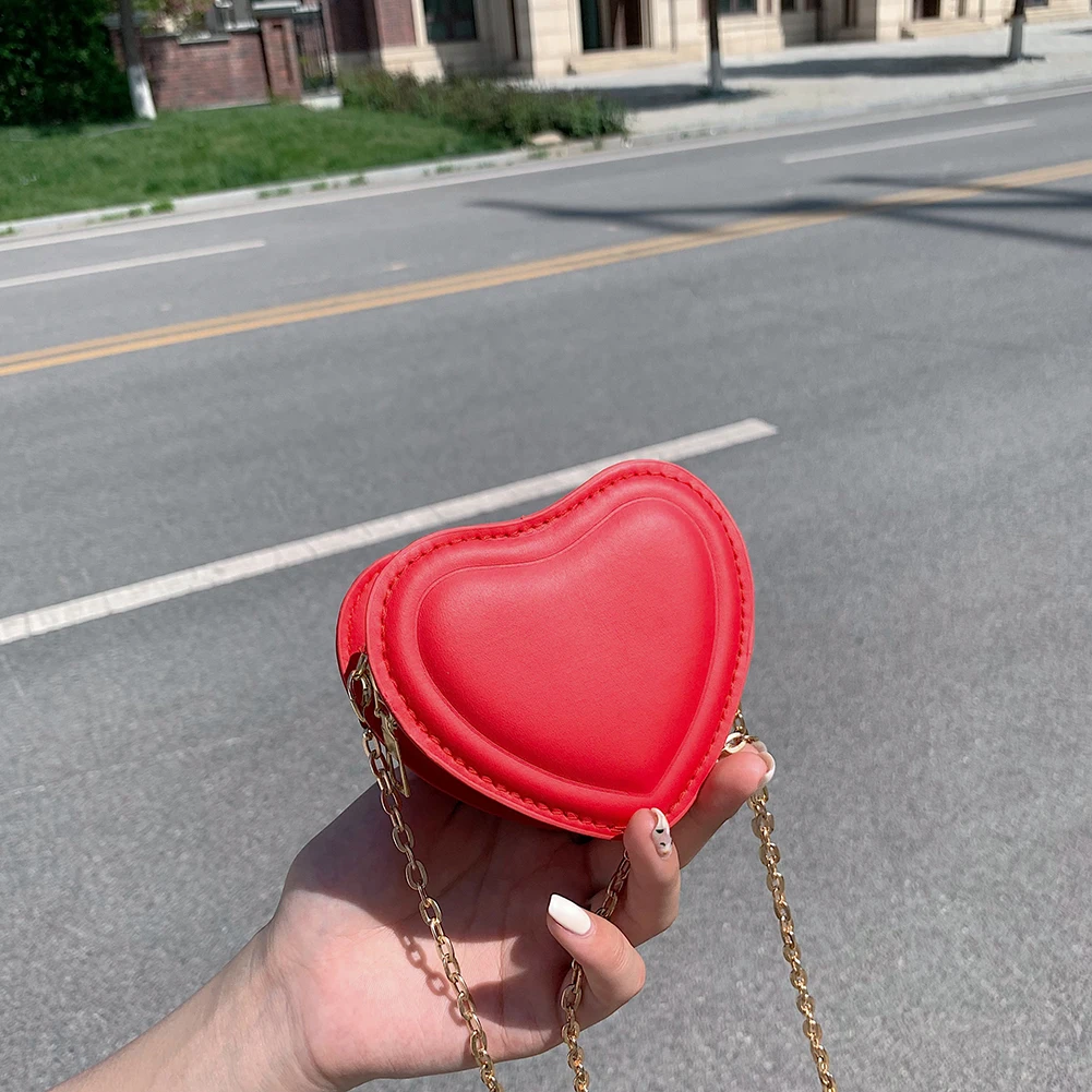 Red Heart Shaped Crossbody Chain bag Cute Clutch Purses