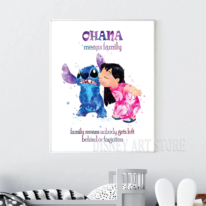 Lilo and Stitch Watercolor Art Print Ohana Means Family Poster