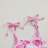 Citgeett Summer Infant Baby Girl Football Outfit Bow Rugby Print Shoulder Bodysuit Bow Headband Clothes Set 6