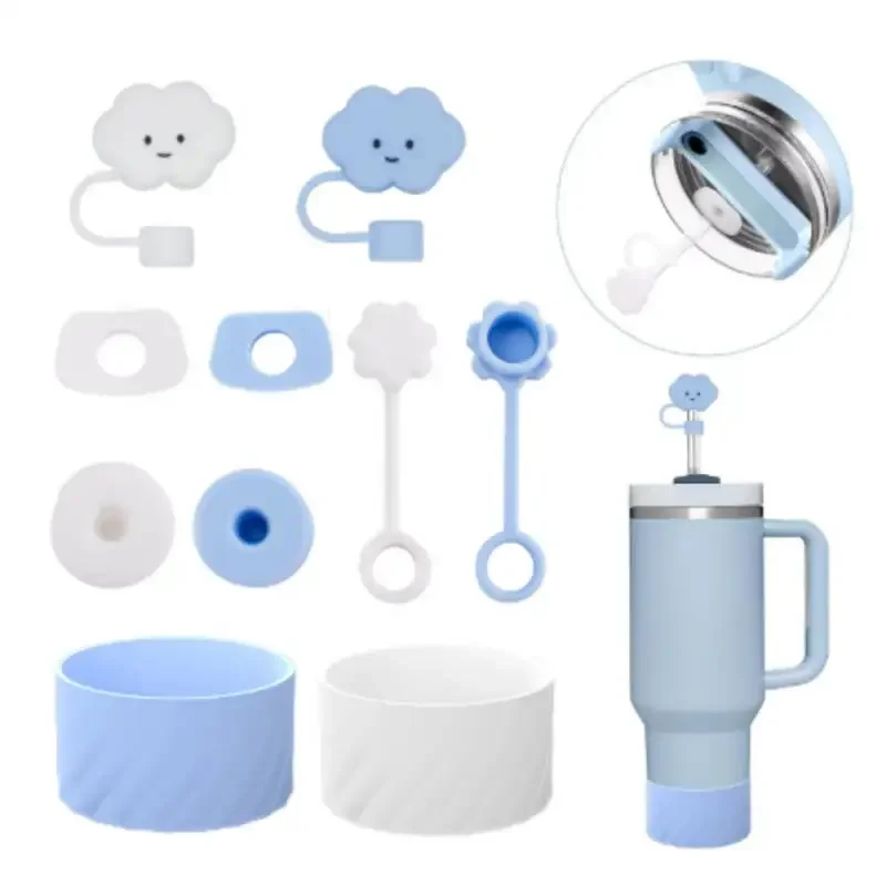 4Pack 2pcs Straw Cover Cap,6Pcs Silicone Spill Proof Stopper,1Pcs Silicone Bottle Boot Sleevepcs Stanley Cup Accessories Set