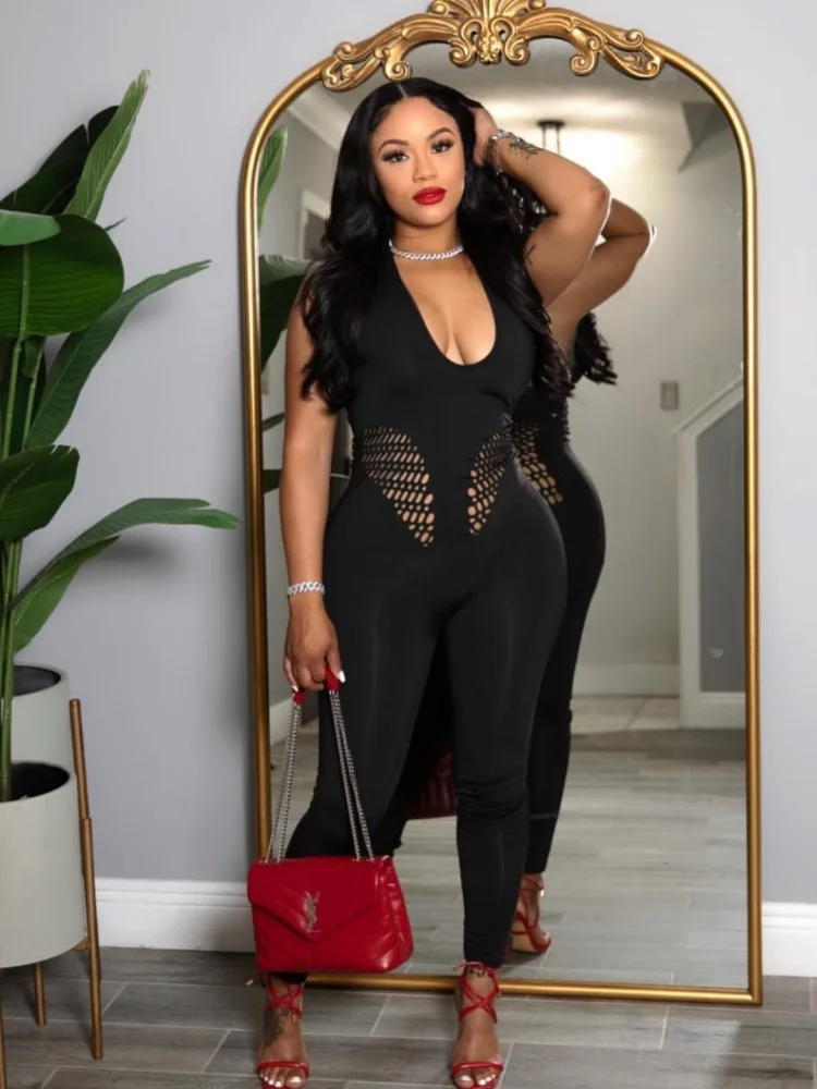 Wmstar Jumpsuit Women Wholesale Sexy Club Outfits Underwear Sexy Halter Tulle Backless Swimsuit Nightclub One Piece Outfits