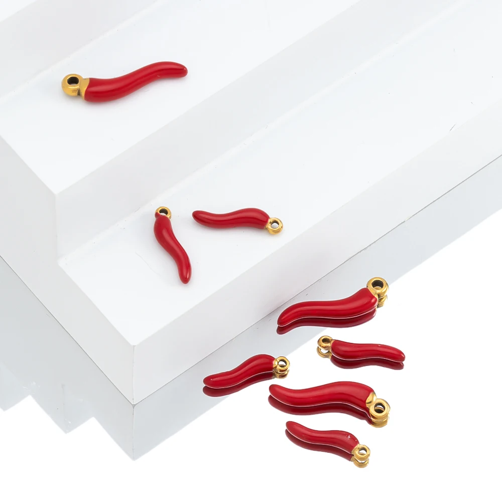5 Stück 1,5/2 cm vergoldeter Edelstahl mit rotem Chili-Pfeffer-Halskettenanhänger für DIY-Schmuckherstellung, Armband, Ohrringe, Charms – Detail 7