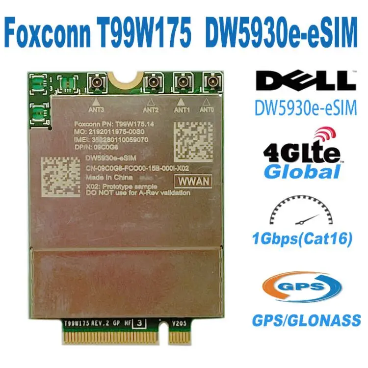 T99W175 Dw5930E Dw5930E-Esim Snapdragon X55 4G 5G Bands Module Card Dp/N Per Dell Laptop Latitude 5430 7330
