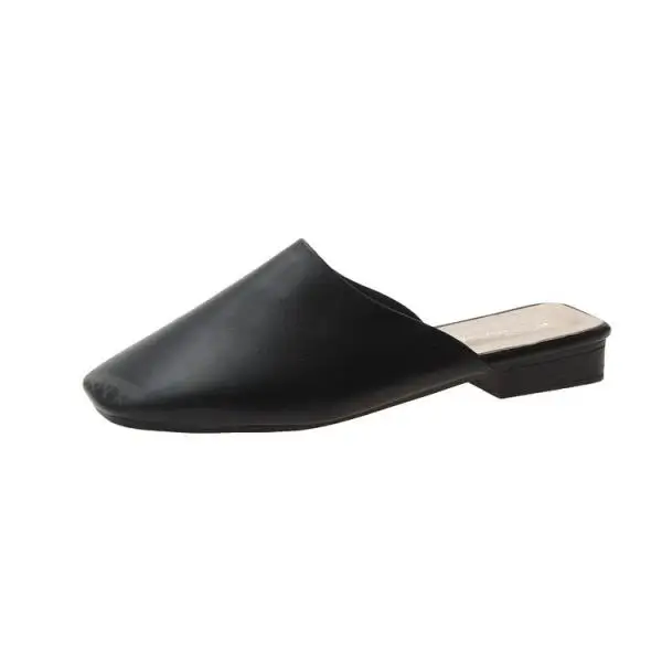 

Flat Shoes Female Slippers Casual Cover Toe Low Slipers Women Slides Luxury Square Summer 2023 Fashion Hoof Heels Rome PU Fabric