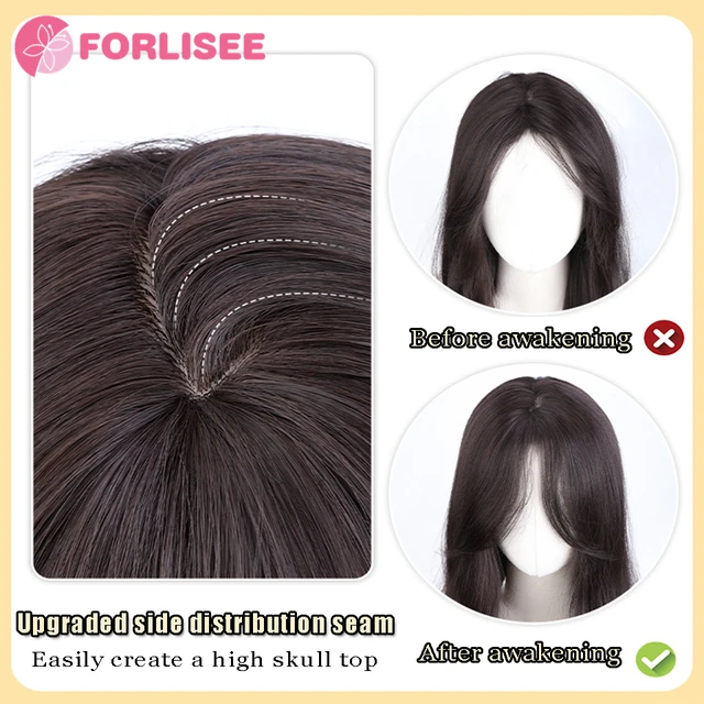FORLISEE 23-Inch Korean-style S-slit Long Curly Hair Synthetic Natural Middle-parted Curly Chemical Fiber Heat-resistant Wig 4