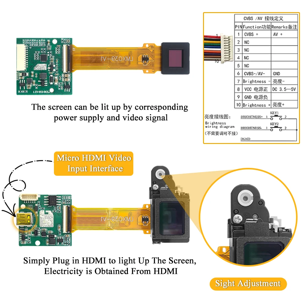 Visière FPV OLED 0.39" 1024x768 pour Drone, AV/HDMI