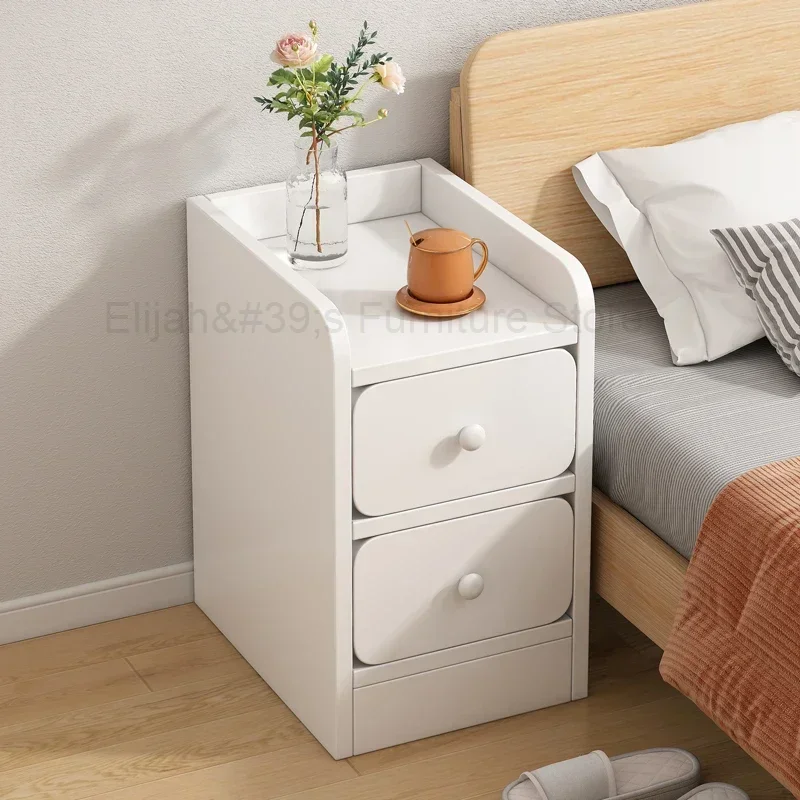 

White Modern Night Table Bedside Bedroom Narrow Nordic Nightstand Drawers Corner Japandi Mesitas De Noche Home Furniture
