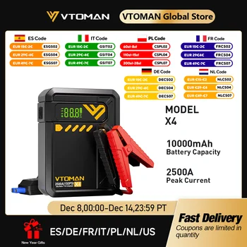 VTOMAN X4 2500A Auto Jump Starter 150PSI Pompa d'aria Batteria per auto Booster di emergenza Dispositivo di avviamento Avviamento per 8.5L/6.0L