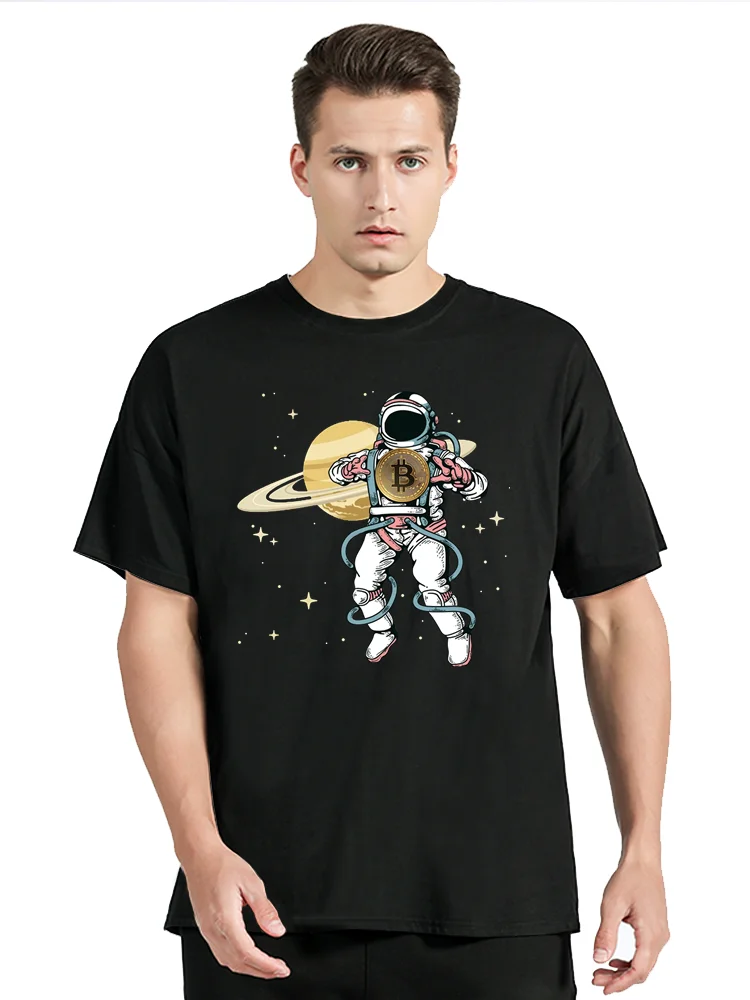 Bitcoin Krypto währung Bergleute Meme Baumwolle T-Shirt BTC Crypto Mining in Galaxie Basic Männer Kleidung übergroße T-Shirt lässig T-Shirt