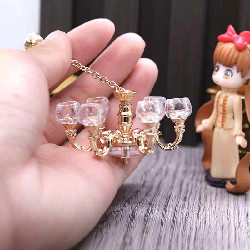 1:12 Dollhouse Miniature Retro Lamp Chandelier Light Working Ceiling Lamp Light Furniture Model DollHouse Livingroon Scene Decor 5