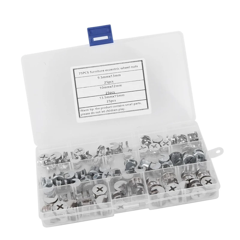 75pcs 두꺼운 3 in 1 커넥터 편심 휠 커넥터 가구 하드웨어 직경 15mm/13mm/12mm