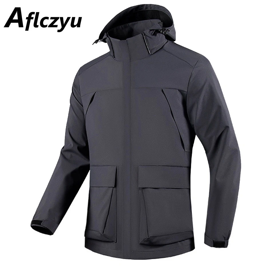 Windbreak Jacket Men Waterproof Coat Camping Jackets Spring Autumn Solid Color Windbreak Coat Male Cargo Jacket Black